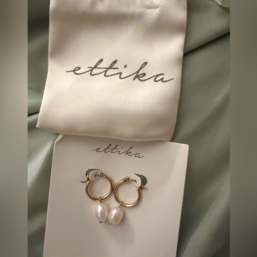 Ettika Gold Hoops with Pearl Drops